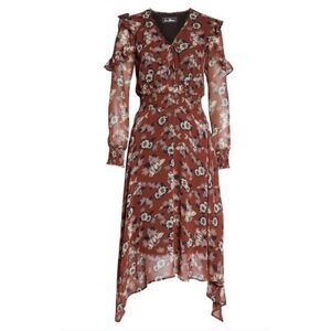 Sam Edelman Rust Fanciful Flower Midi Sleeve Maxi Dress